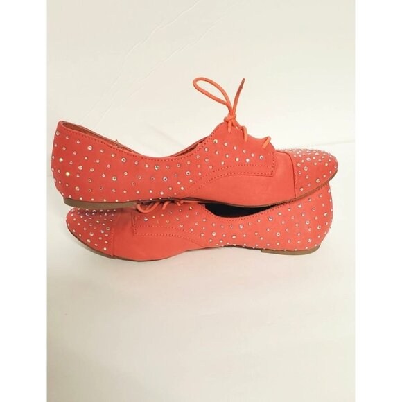 Madden Girl Women's Julissa Size 9 Coral colored and crystal flat shoes - Picture 3 of 7